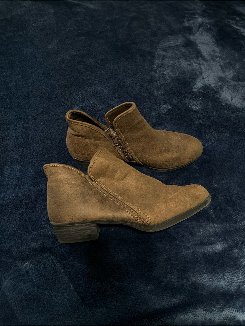 Time and Tru Brown Suede Ankle Booties with Side Zip